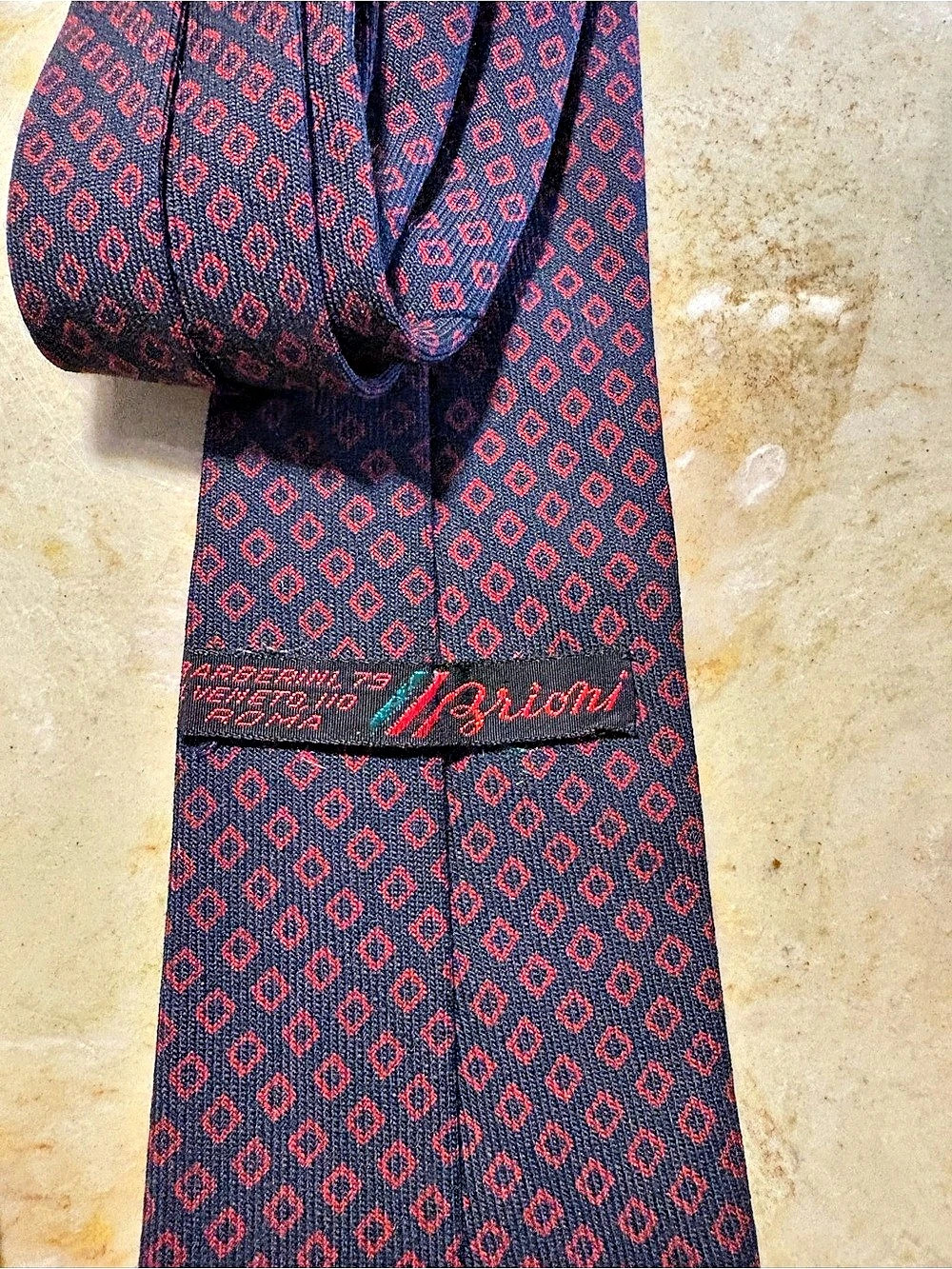 Brioni Geometric Silk-Style Tie in Blue & Red Like New